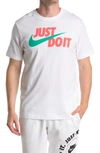 Nike Just Do It Swoosh Graphic T-shirt In White/magic Ember/roma Green