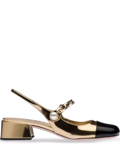 Miu Miu Two-tone Technical Fabric Pumps In Gold
