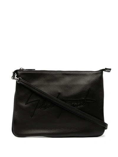 Discord Yohji Yamamoto Logo-embroidered Leather Shoulder Bag In Schwarz