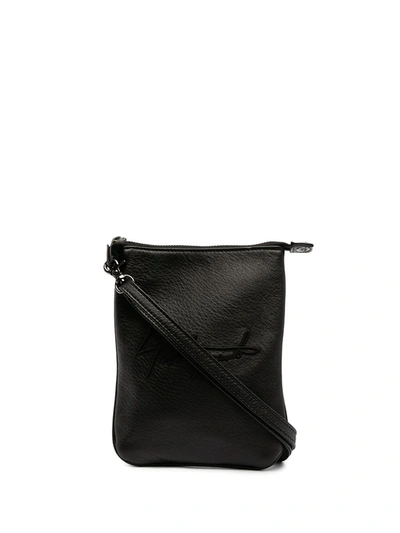 Discord Yohji Yamamoto Logo-embroidered Leather Shoulder Bag In Schwarz
