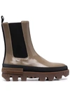 Moncler Elasticated-panels Leather Boots In Nude