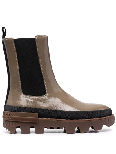 Moncler Elasticated-panels Leather Boots In Brown