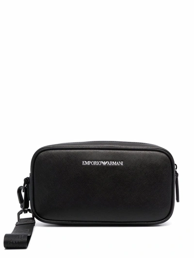Emporio Armani Beauty Case In Recycled Saffiano Leather In Black