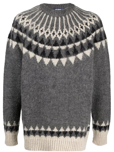 Junya Watanabe Geometric-print Knitted Jumper In Grey
