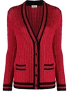 Saint Laurent Striped Metallic Cable-knit Cardigan In Rot