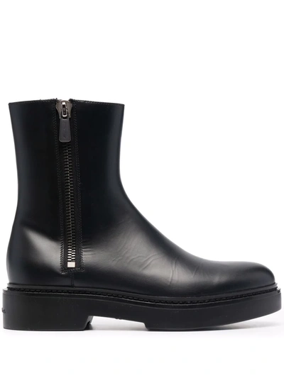 Santoni Low-heel Leather Boots In Schwarz