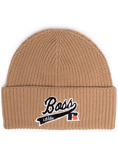 Hugo Boss Kids' Logo-embroidered Beanie Hat In Nude