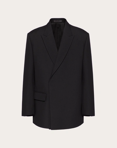 Valentino Double Breasted Virgin Wool Jacket In Black