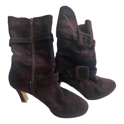 Pre-owned Balmain Ankle Boots In Brown