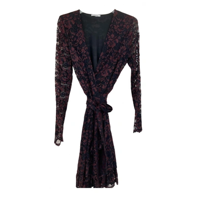 Pre-owned Ganni Lace Mid-length Dress In Burgundy