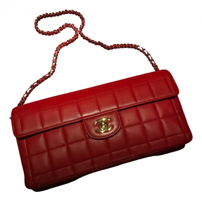 Pre-owned Chanel East West Chocolate Bar Leather Handbag In Red