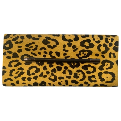 Pre-owned Tom Ford Tara Pony-style Calfskin Clutch Bag In Yellow