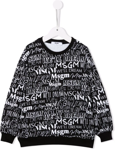 Msgm Kids' Logo-print Crew Neck Jumper In Black