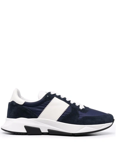 Tom Ford Jagga Panelled Leather Low-top Trainers In Blue