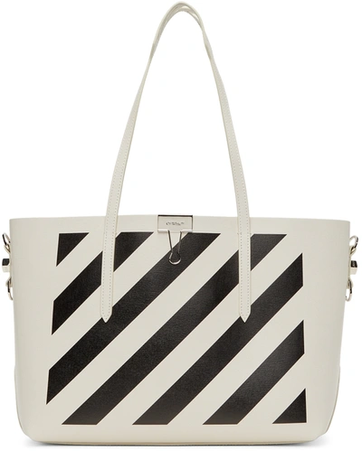 Off-white Leather Diagonal Tote Bag In White