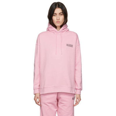 Ganni Logo刺绣超大款连帽衫 In Pink