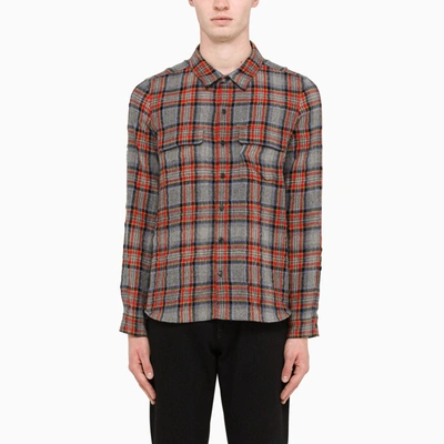 Saint Laurent Patch-pocket Checked Wool-blend Flannel Shirt In Grey