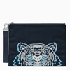 Kenzo Blue Fabric Tiger-embroidery Pouch In Blue