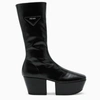 Prada Triangle Logo Platform Boots In Black