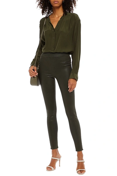 L Agence Rochelle Coated High-rise Skinny Jeans In Forest Green