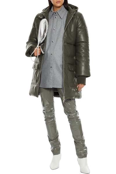 Walter Baker Dressing Gownrt Quilted Leather Hooded Coat In Army Green