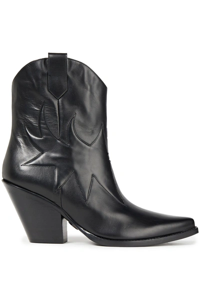 Redemption Smooth And Metallic Textured-leather Ankle Boots In Black