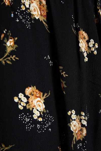 Maje Shirred Floral-print Crepe Midi Skirt In Black