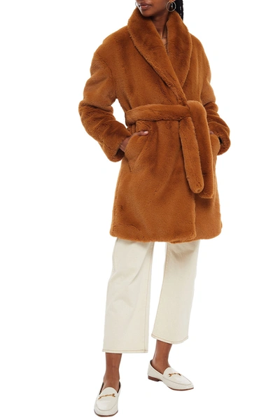 Rag & Bone Bijoux Belted Faux Fur Coat In Brown