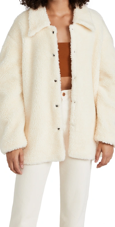 A.w.a.k.e. Faux Shearling Rounded Snap Button Jacket In Ivory