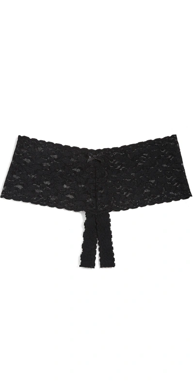 Hanky Panky Crotchless Retro Lace Thong In Black