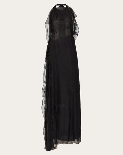 Valentino Viscose Blend Chiffon & Lace Gown In Black