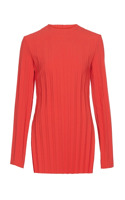 A.w.a.k.e. Women's Pleated Crepe Crew Neck Shirt In Red