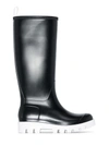 Gia Borghini Short Black Rain Boot In Rubber With White Sole In Nero