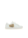 Palm Angels Teddy Embroidered Leather Sneakers In White Brown