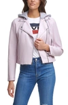 Levi's ® Fleece Hood Faux Leather Moto Jacket In Peach Blush