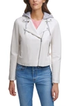 Levi's Fleece Hood Faux Leather Moto Jacket In Oyster