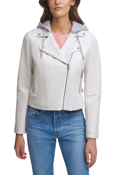 Levi's Fleece Hood Faux Leather Moto Jacket In Oyster
