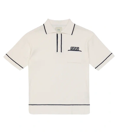 Fendi Kids' Ribbed-knit Cotton Polo Shirt In Gesso