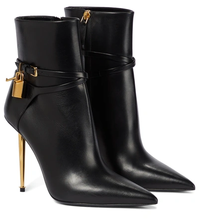 Tom Ford Black Leather Padlock 105 Ankle Boots In Nero