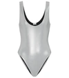 Saint Laurent Metallic Scoop-neck Sleeveless Bodysuit In Silver