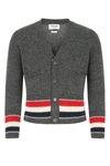 THOM BROWNE MELANGE DARK GREY WOOL CARDIGAN  GREY THOM BROWNE UOMO 1