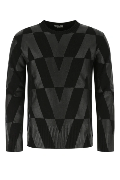 Valentino V Optical Print Wool Knit Sweater In Black
