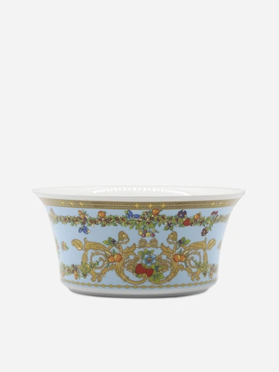 Versace Le Jardin Salad Bowl In Porcelain In Blue, Gold