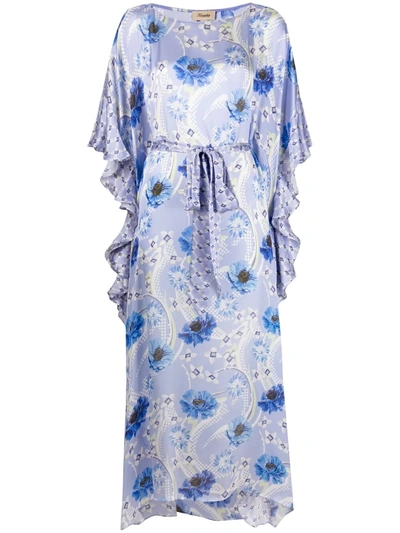 Temperley London Dahlia Kaftan Silk Dress In Blue
