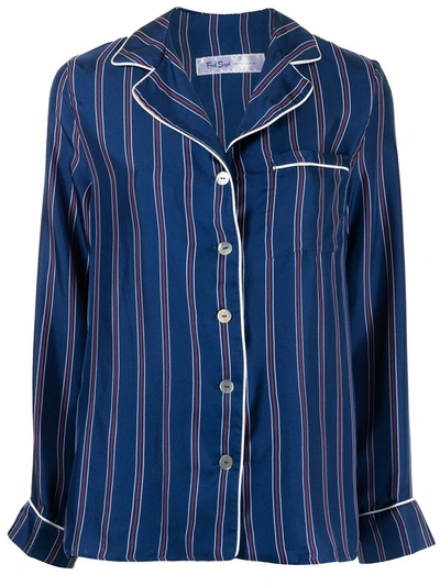 Fred Segal Striped Long-sleeve Silk Shirt In Blue