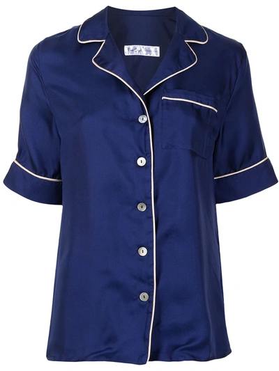Fred Segal Contrast-trim Silk Shirt In Blue