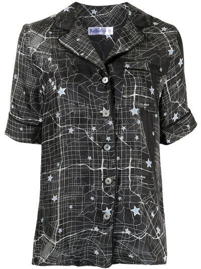 Fred Segal Star Map Print Short-sleeve Silk Shirt In Black