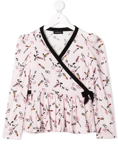 Monnalisa Kids' All-over Logo Print Blouse In Pink