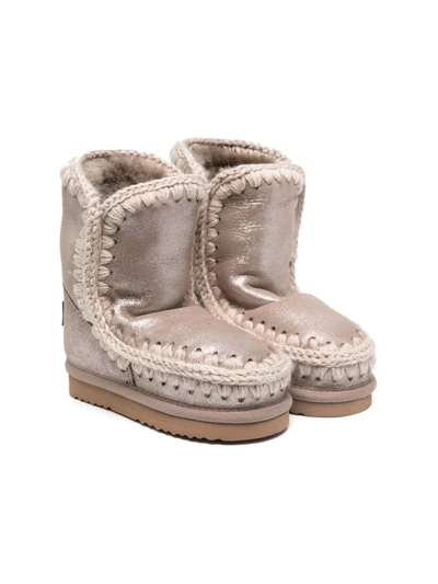 Mou Kids' Shearling Lining Boots In Grey