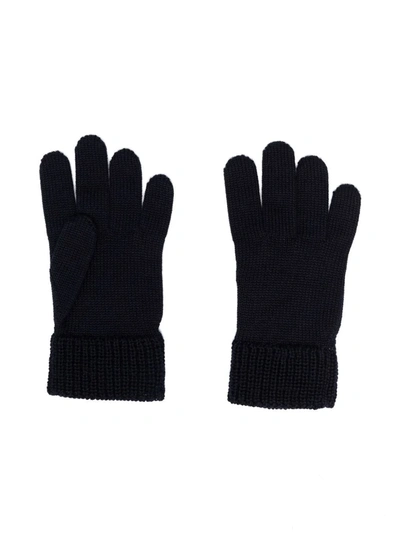 Moncler Kids' Logo-patch Knitted Gloves In Blue